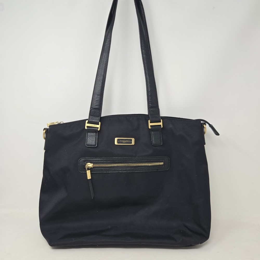 Baggallini Lizzy Black Nylon Tote Bag Gold Hardware Travel Shoulder Bag Luggage